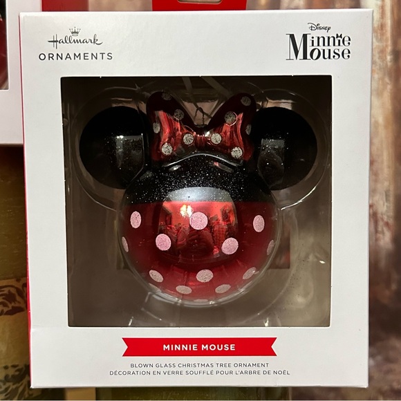 NWT-Set of 2 Hallmark Mickey & Minnie Mouse Icon Ears Blown Glass Ornaments - Picture 5 of 7